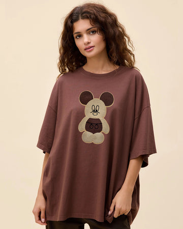 Bear Hugz Embroidered Patched Drop Shoulder Oversized Tee Brownie