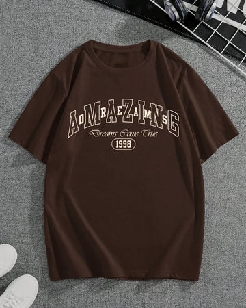 Amazing Dreams Graphic Drop Shoulder Oversized T-shirt Brown