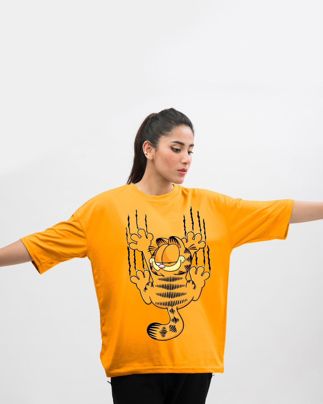 Garfield Graphic Drop Shoulder Oversized Tee Yellow