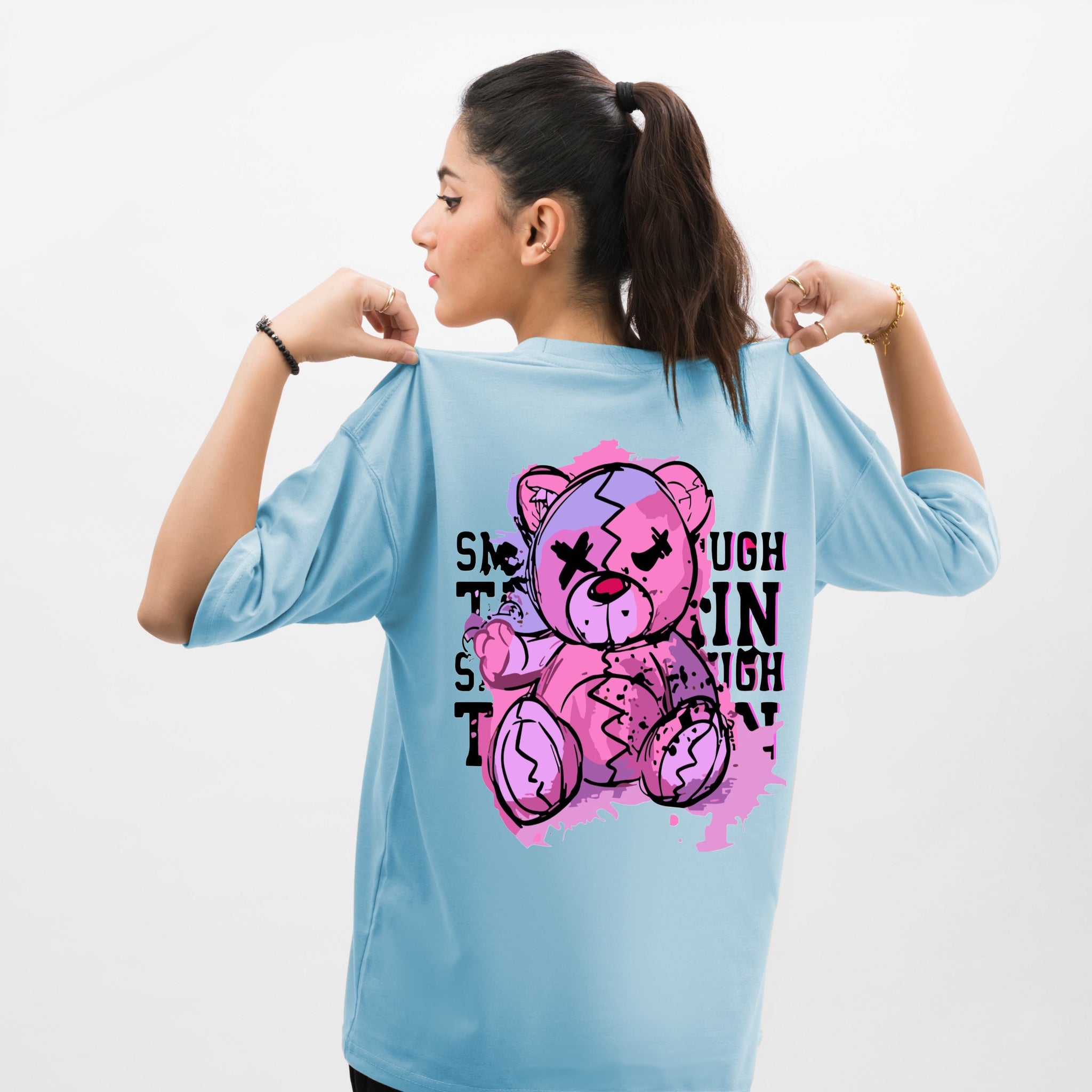 Bear Dope Graphic Drop Shoulder Oversized Tee Blue