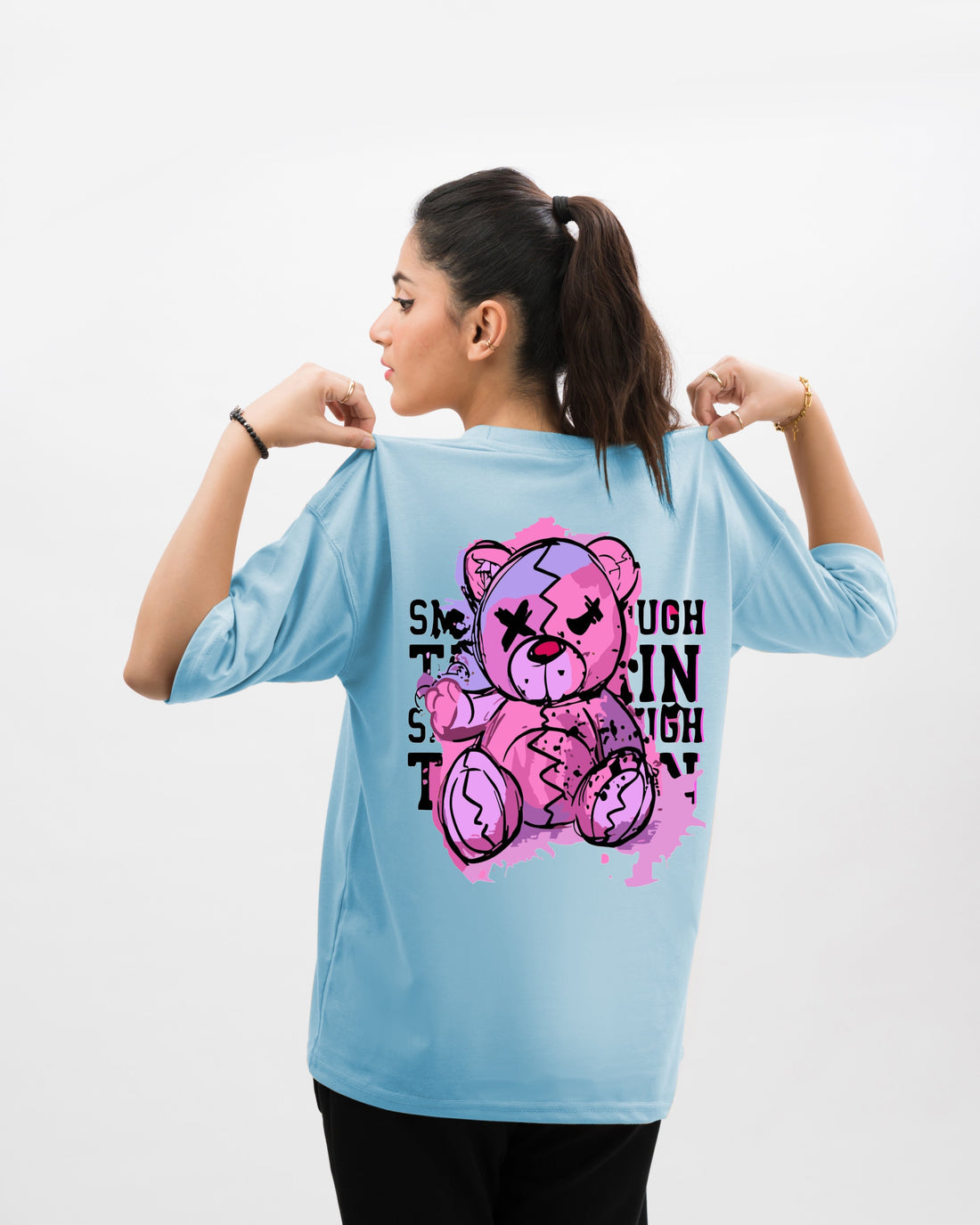 Bear Dope Graphic Drop Shoulder Oversized Tee Blue