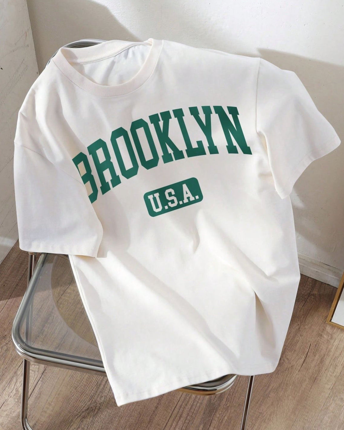 Brooklyn USA Graphic Drop Shoulder Oversized T-shirt White
