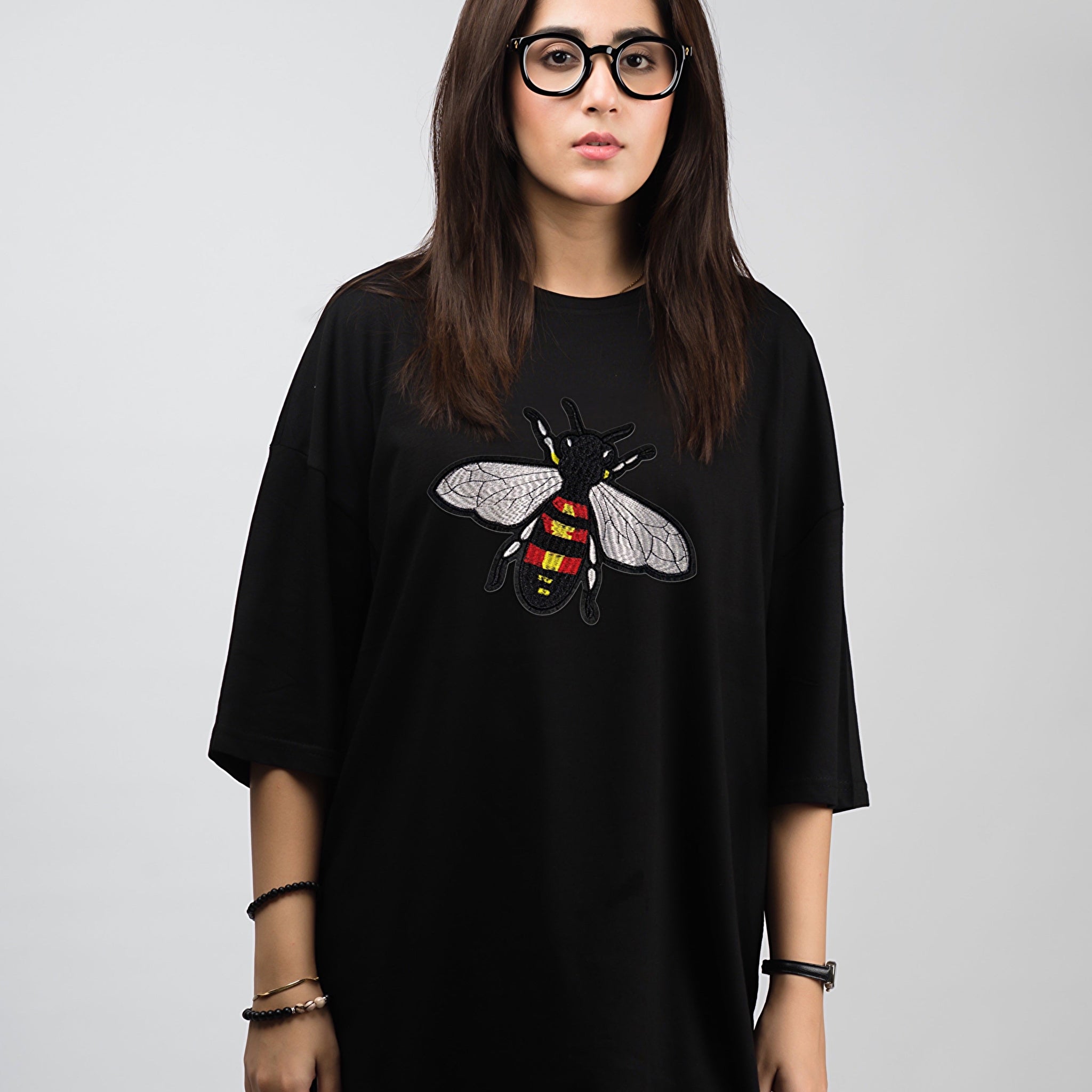 Gucci Bea Embroidered Patched Drop Shoulder Oversized Tee Black