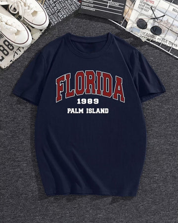 Florida Graphic Drop Shoulder Oversized T-shirt Navy