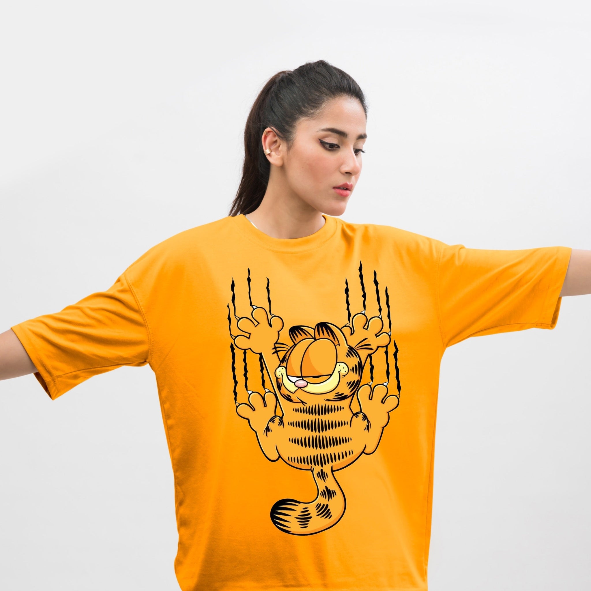 Garfield Graphic Drop Shoulder Oversized Tee Yellow