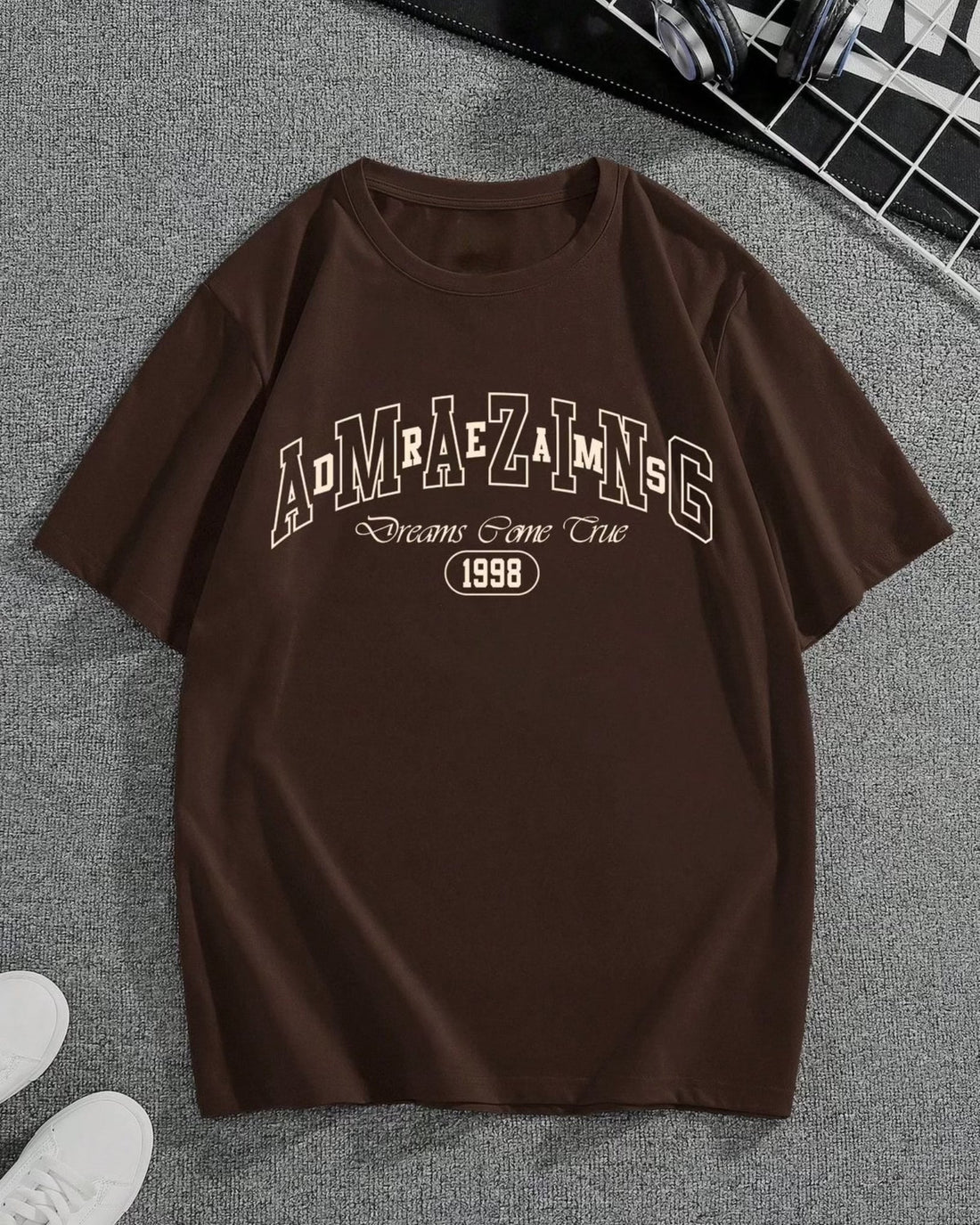 Amazing Dreams Graphic Drop Shoulder Oversized T-shirt Brown