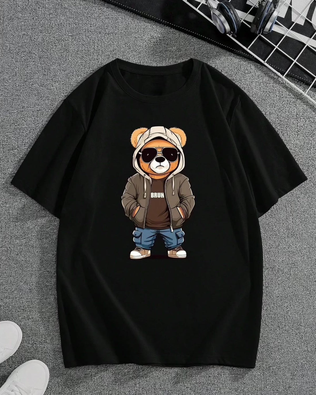 Bear Bruh Graphic Drop Shoulder Oversized T-shirt Black