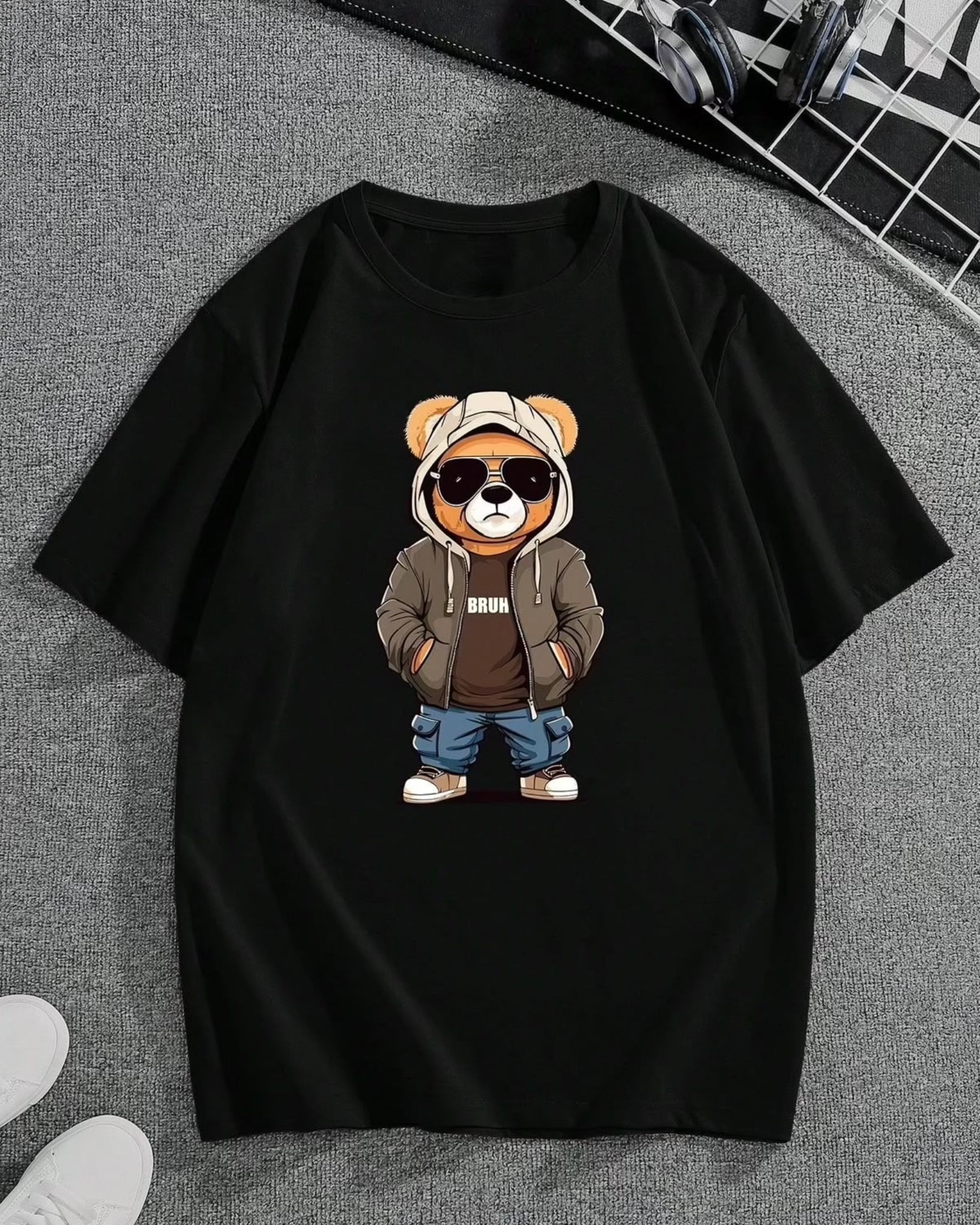 Bear Bruh Graphic Drop Shoulder Oversized T-shirt Black