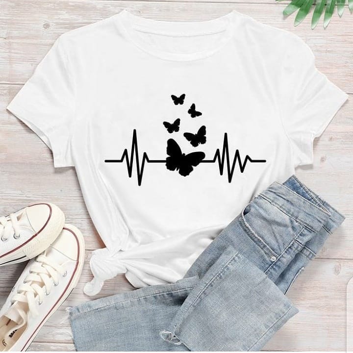 Heart Beat Butterfly Graphic Drop Shoulder Oversized Tee