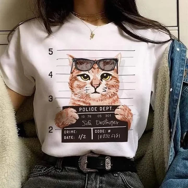 Cat Mugshot Graphic Drop shoulder oversized Tee