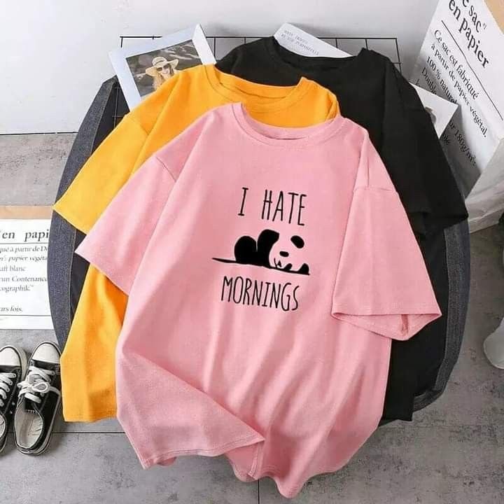 I Hate Mornings Graphic Drop Shoulder Oversized Tee