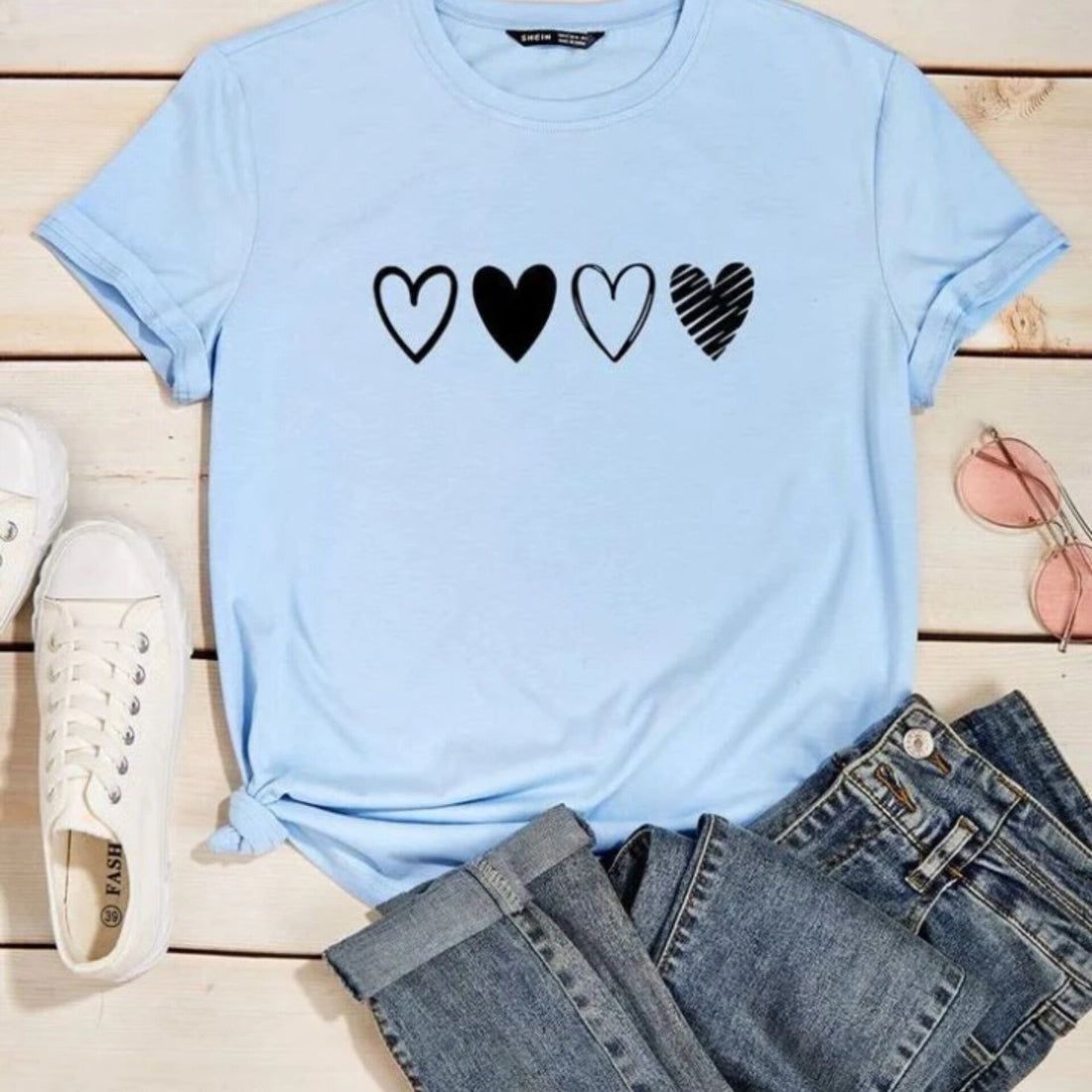 Heart Unfilled Graphic Drop Shoulder Oversized Tee
