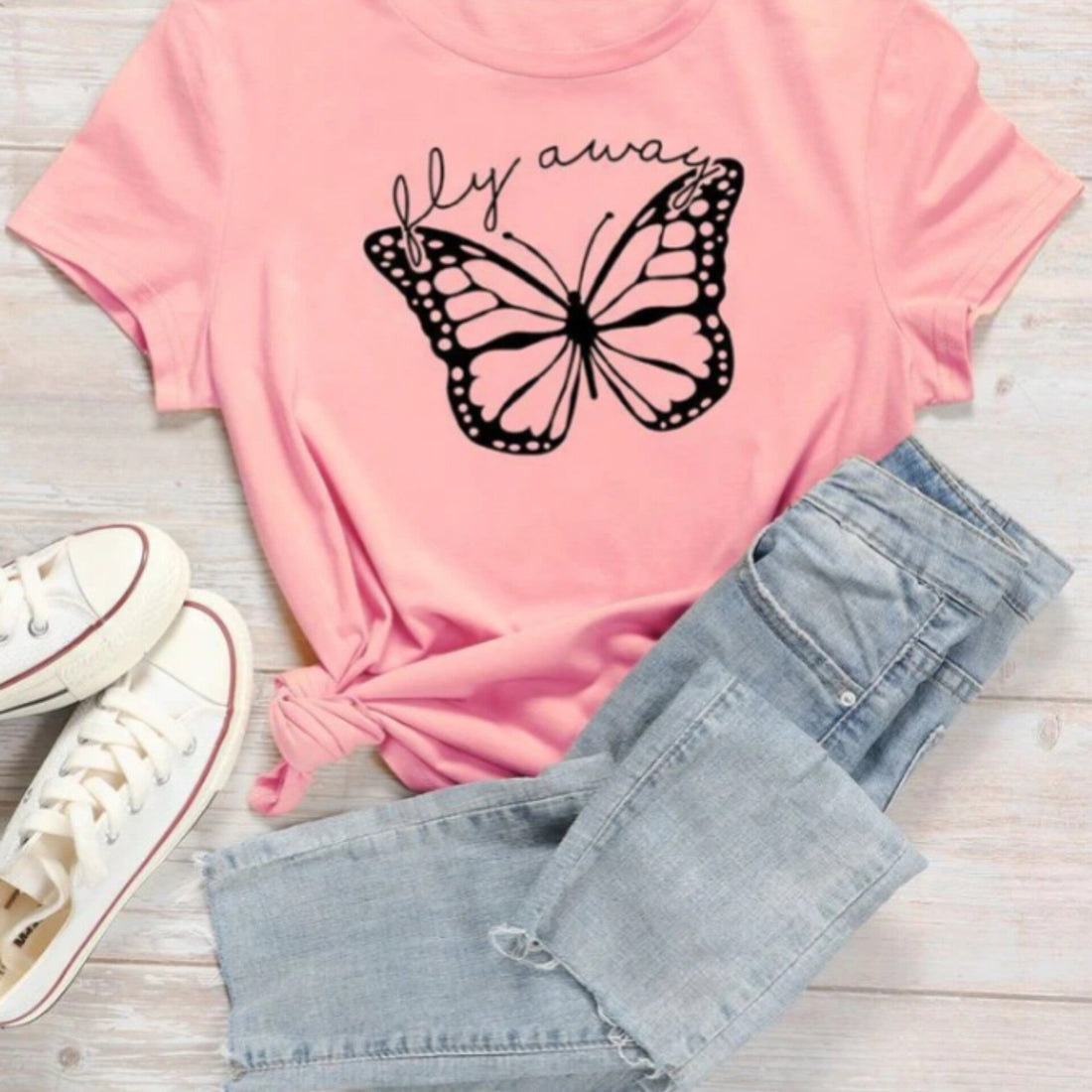 Fly Away Butterfly Graphic Drop Shoulder Oversized Tee