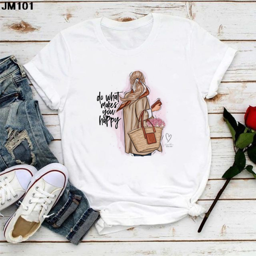 Do What Makes Happy Girl Graphic Drop Shoulder Oversized T-shirt