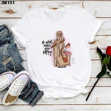 Do What Makes Happy Girl Graphic Drop Shoulder Oversized T-shirt
