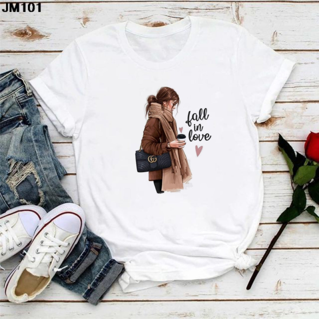 Fall In Love Girl Graphic Drop Shoulder Oversized T-shirt